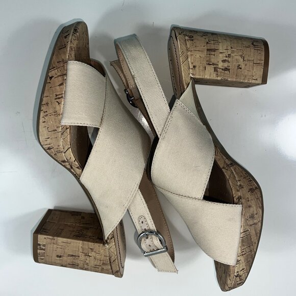 LifeStride Beige Lara Sandals w/ Cork Block Heels & Adjustable Straps Size 10M - Picture 3 of 16